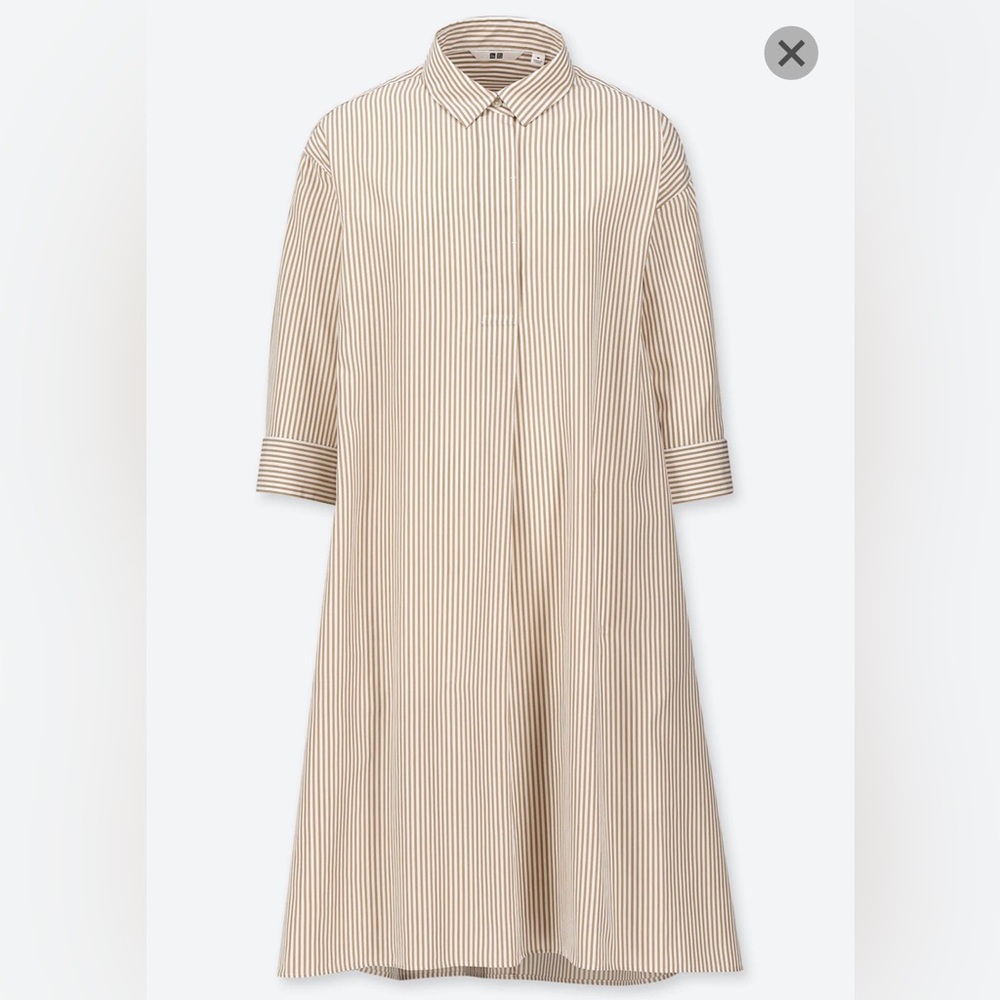 WOMEN EXTRA FINE COTTON A-LINE STRIPED 3/4 SLEEVED DRESS